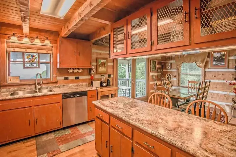 A fully equipped kitchen at a cabin rental.