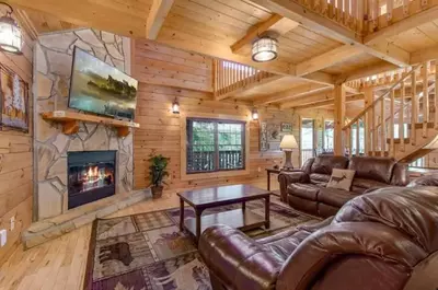 living room inside a large group cabin