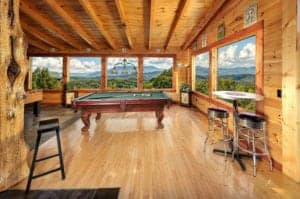game room in large cabin in the smoky mountains