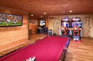 game room in a large cabin in the Smoky Mountains