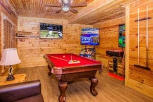 game room inside smoky mountain cabin