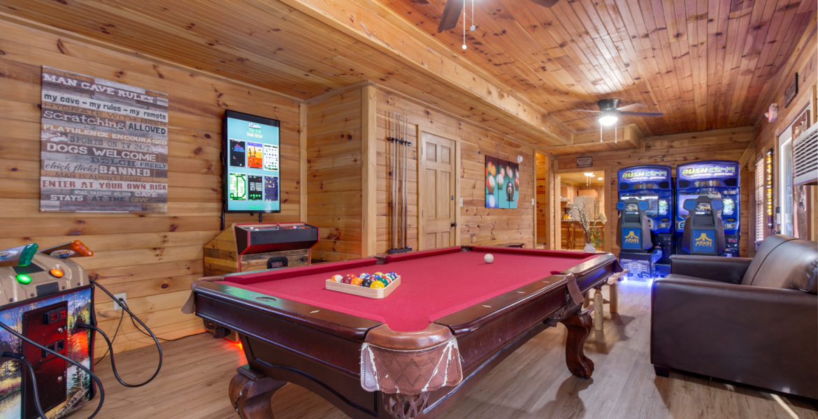 game room in a large cabin