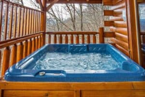 hot tub at a Timber Tops cabin